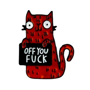 Prendedor de esmalte rojo y negro Kitty Cat Off You F*ck de moda joyería - Imagen 1 de 4