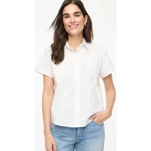 J Crew White Button Down Shirt Blouse Rhinestone Embellished XS NWOT $90 - Picture 1 of 11