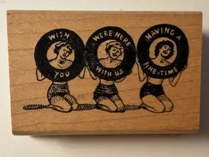 KEN BROWN RUBBER STAMP WISH YOU WERE HERE TIRE BATHING BEAUTIES RARE 2.75” - Picture 1 of 3