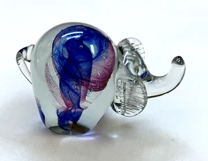 Elephant Paperweight Glass Figurine Clear Blue Pink Swirls Decorative Unbranded - Picture 1 of 10