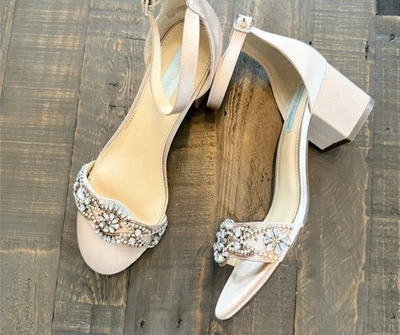 Betsey Johnson Champagne Embellished Block Heels Size 8.5 ￼ - Image 1 of 4