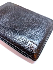 GUCCI VINTAGE LOGO PLACA GG SUAVE CUERO EN RELIEVE CARTERA DOBLE MONEDA ITALIA MARRÓN - Imagen 1 de 19