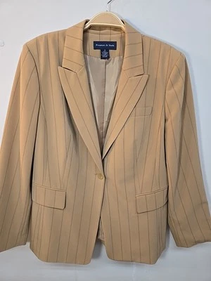 Preston & York Women's Blazer Size 14 Gold W/ Brown Striped Long Sleeve Lined - Image 1 of 4