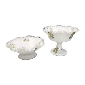 Juego Fenton de Colección Violetas en la Nieve Cresta de Plata Pedestal con Volantes Tazón Plato - Imagen 1 de 17
