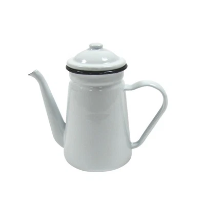 Rustic White Enamel Camping Hot Coffee Tea Pot Vintage Farmhouse Outdoor Decor - Image 1 of 3