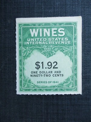 US REVENUE   $1.92  Stamp (RE152) WINES STAMP SERIES of 1941 CAT $80  See Pic - Image 1 of 2