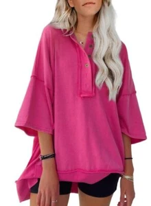 Womens Summer Tops 2024 Fashion Oversized TShirts for Women Henley Neck Women... - Picture 1 of 9