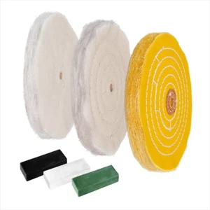 New Bench Grinder Buffing Wheel Kit 6in 3PCS Ultra Fine Polishing Compound Set - Picture 1 of 8