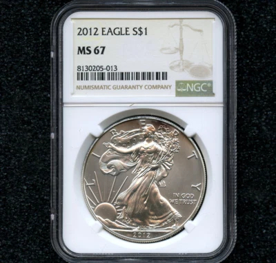 2012 American Silver Eagle NGC MS67 Modern Bullion Coin Certified 100% Mint UNC - Image 1 of 4