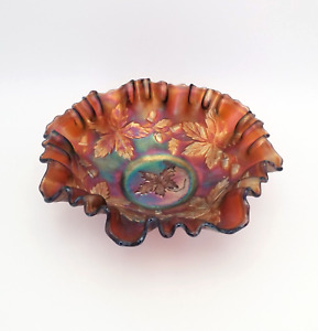 Vintage Fenton Autumn Acorn iridescent carnival glass ruffle edged bowl