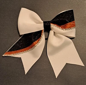 White Black and Orange Hairbow  / Cheer Bows / Dance / Volleyball / Softball - Picture 1 of 1
