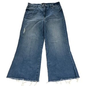 Kut From The Kloth Meg Fab Ab Blue High Rise Cropped Wide Leg Raw Hem Jeans 12 - Picture 1 of 14