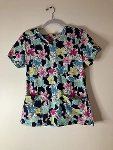 Dickies Mulit-Color V-Neck Floral Scrub Top Medical Uniform Small - Picture 1 of 7