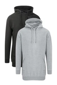 AWDis Ladies Womens BLACK or GREY Extra Long Length Hooded Sweatshirt Hoodie - Picture 1 of 4