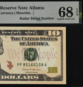 2017A $10 Federal Reserve Note PMG 68EPQ - Top Pop Radar Serial Number 85166158 - Picture 1 of 4