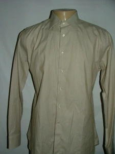 NEW WOT CANALI DRESS SHIRT SIZE 17  36 MADE IN ITALY TAN WHITE STRIPED #315 - Picture 1 of 6
