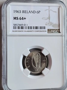 Ireland 6 Pence 1963 NGC MS 64+ - Picture 1 of 2