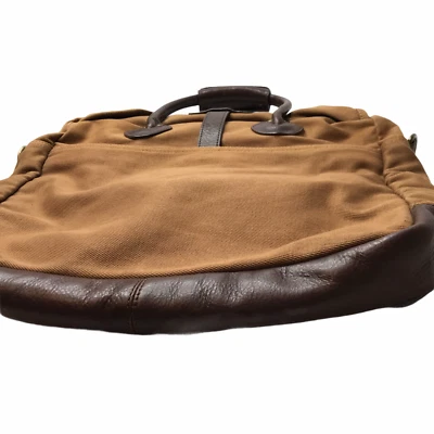 J. CREW Cotton Canvas Messenger Bag Briefcase HANDLES, NO STRAP Brown Zip Top - Image 1 of 4