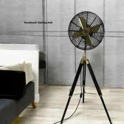 Ventilador de pedestal trípode de madera ajustable moderno eléctrico eficiente energéticamente de 3 velocidades Foto 1 de 4