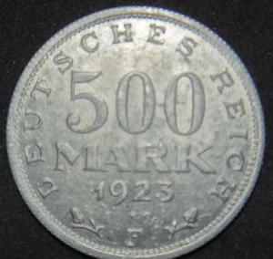 GERMANY 500 MARK ALU COIN 1923 F WEIMAR TIME RARE COIN XF - Picture 1 of 2