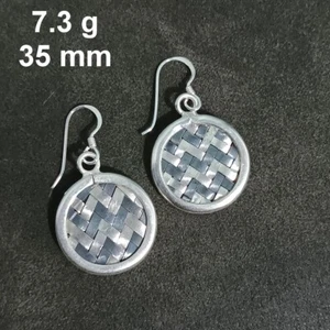 FINE SILVER EARRINGS CRAFT VINTAGE WOMEN DANGLES 7g TWO TONE WELLE #RE114 - Picture 1 of 5