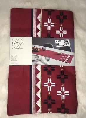 NWT PROJECT 62 RED EMBROIDERED TABLE RUNNER 14 X 72" RED LINEN COTTON BLEND - Image 1 of 4