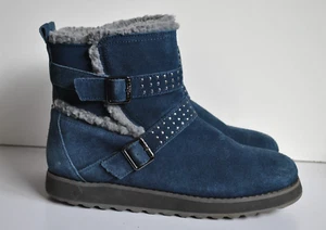Blue leather suede zipper lined women classic boots size 4 (EU 37) Skechers - Picture 1 of 6