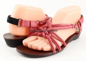 $99 BOUTIQUE 9 GARIMA Pink Leather Designer Strappy Low Wedge Open Toe Sandals 8 - Picture 1 of 4