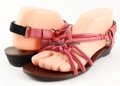 $99 BOUTIQUE 9 GARIMA Pink Leather Designer Strappy Low Wedge Open Toe Sandals 8 - Image 1 of 4