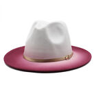 New Gradient Color Woolen Fedora Hat British Style Big Brim Top Hat
