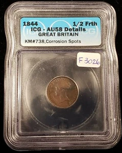1844 Great Britain 1/2 Farthing - ICG AU 58 Details - SKU-F3026 - Picture 1 of 6
