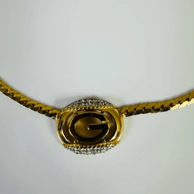 "Collar gargantilla cadena serpiente tono dorado logotipo G Givenchy vintage 13""" Foto 1 de 4