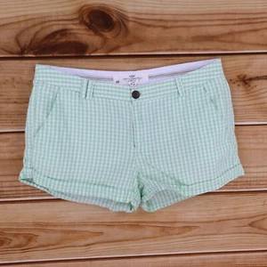 LOGG by H&M Shorts Womens 10 Green White Checks Chinos Cuffed Pockets Low Rise - Picture 1 of 7