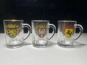 Set Of 3 German Miniature Beer Stein Mug Glass Heidelberg, Stuttgart, Frankfurt - Picture 1 of 7