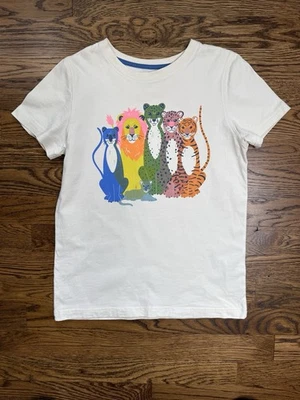 Mini Boden Kids Colorful Lions Tigers  Cats Animals Graphic T-Shirt Size 9-10 - Image 1 of 4