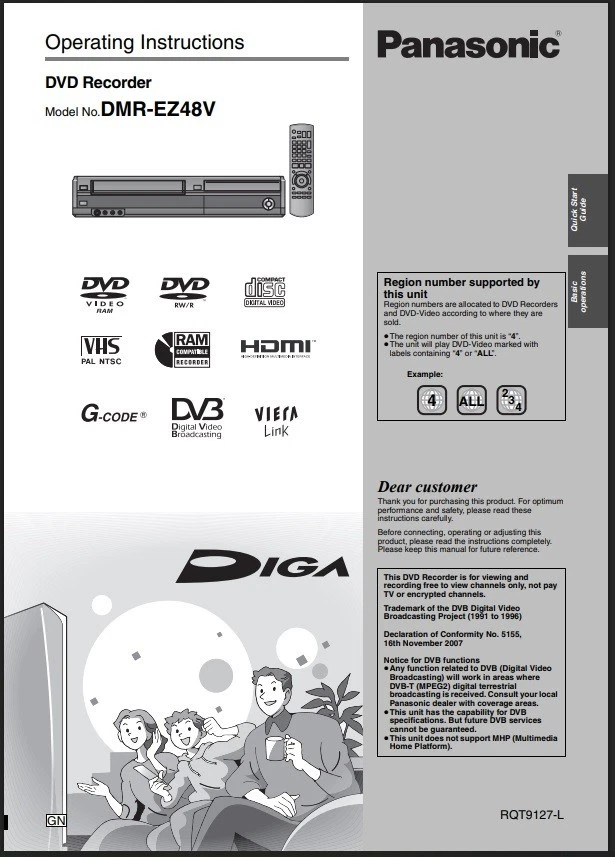 Panasonic DMR-EZ48V Instrucciones Manual Operador Guía del Usuario para Grabadora DVD Foto 1 de 1