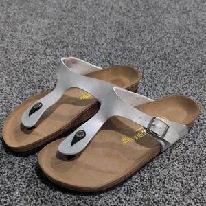 Birkenstock Gizeh Womens 43 size US 12 Metallic Silver Birko Flor Thong Sandals - Picture 1 of 10