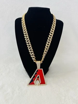 ARIZONA DIAMONDBACKS GEM NECKLACE Gold Bling MLB Pendant & 24" Chain, US SHIP - Image 1 of 2