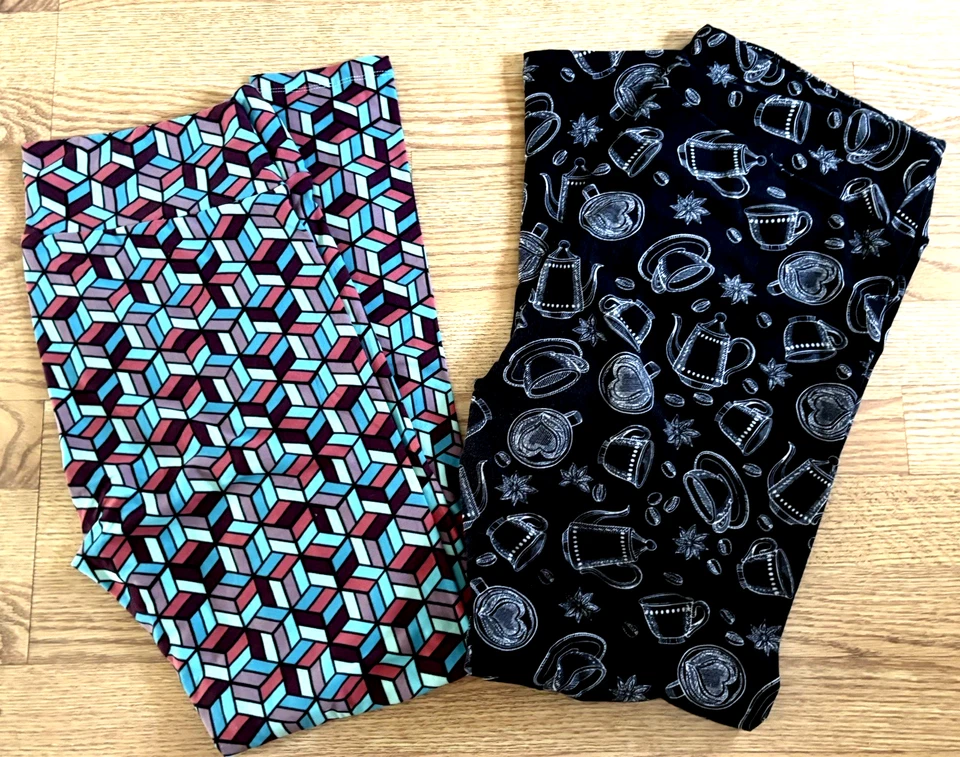 Lote 2 Leggings Pantalones LULAROE Café Geométrico ALTO CURVY Ultra Suaves NUEVOS SIN ETIQUETAS para Mujer Foto 1 de 1
