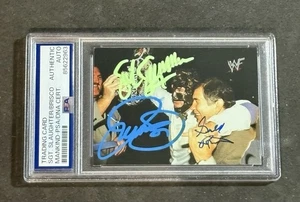 MANKIND, SGT. SLAUGHTER & BRISCO 2000 COMIC IMAGES NO MERCY SIGNED CARD PSA/DNA - Picture 1 of 2