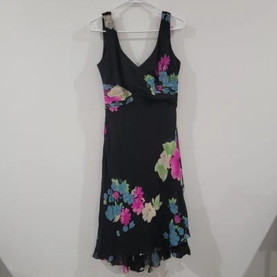 Vintage Y2K Jones New York Womens Babydoll Dress Size 8 Silk Floral Assymetric - Image 1 of 4