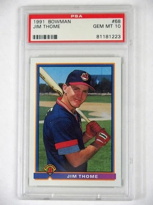 Tarjeta deportiva de béisbol PSA 10 gemas como nueva Jim Thome 1991 Bowman #68 novato graduada  Foto 1 de 2