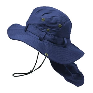 Bucket Boonie Hat with Neck Flap Cover Sun Safari Wide Brim Fishing Garden Hi... - Picture 1 of 6
