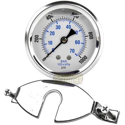 1/4" NPT Pressure Gauge Mounting Bracket with 2.5" Liquid Gauge 1000 PSI Max - Image 1 of 4