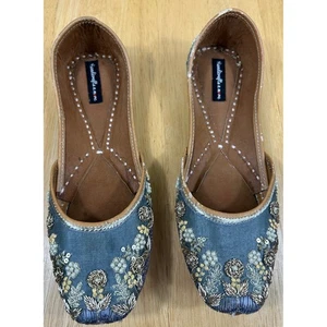 Punjabi Jutti Leder Flats Damen 39 Perlen Pailletten bestickt Hochzeit LESEN - Bild 1 von 20