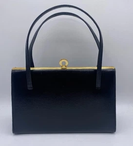 Vintage Real Leather Black Handbag With Gold Lock - Picture 1 of 4