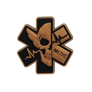 3D PVC Rubber Skull Paramedic Medic Med Hook Patch Backing Fastener Badge Tan - Picture 1 of 2