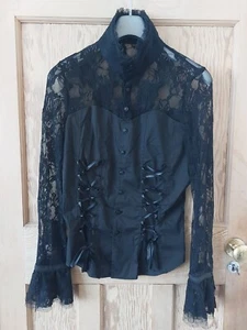 Punk rave.Gothic black blouse.Cotten and lace. - Picture 1 of 5