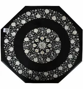 18" Black Marble Table Top coffee malachite Handmade Inlay Art Home Furniture - Picture 1 of 4