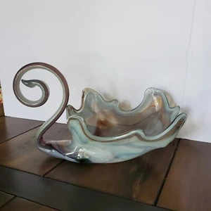 Vintage Hand Blown Beautiful Swirl Glass Swan Bowl Multi Green Mauve Blue Aqua - Picture 1 of 11